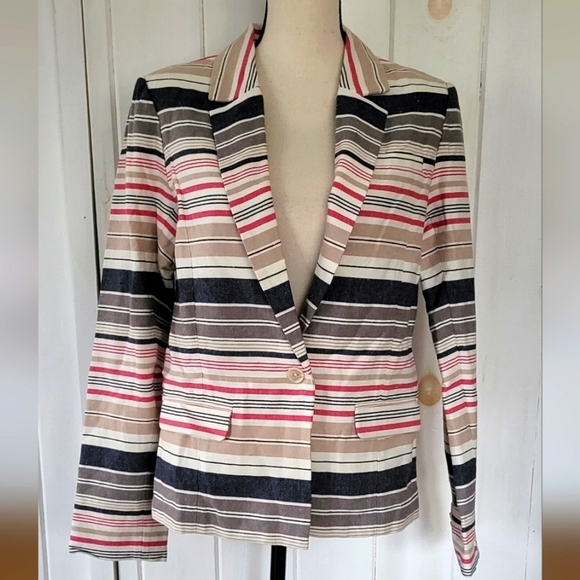 Joie Multi Colored Striped Linen Cotton Blazer - Picture 1 of 11